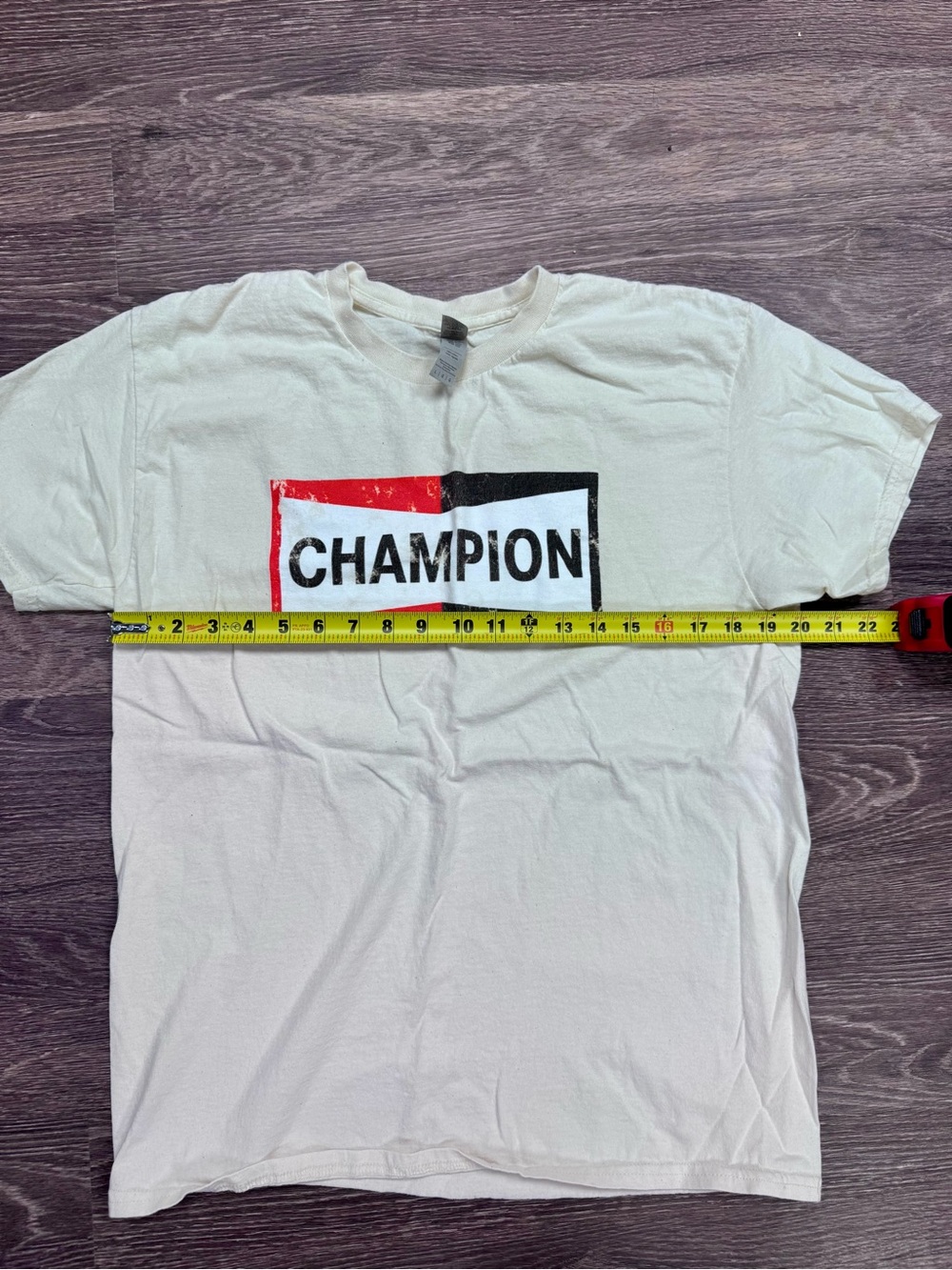 Champion Logo Graphic T Shirt Cream Heavy Cotton Large Streetwear Tee - Picture 5 of 6
